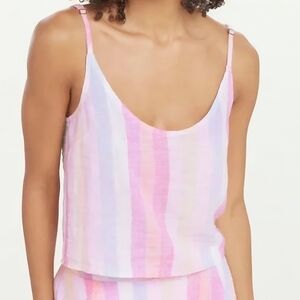 NEW! Splendid Sunset Hibiscus Striped Linen Blend Tank Top Size Small